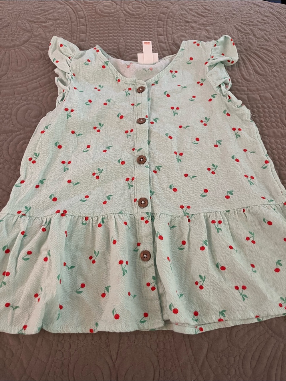 Cat & Jack Mint Green Cherry Print Button Front Dress Top